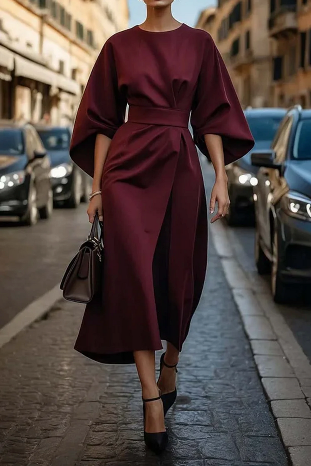 Louise | Lantern Sleeve Midi Dress