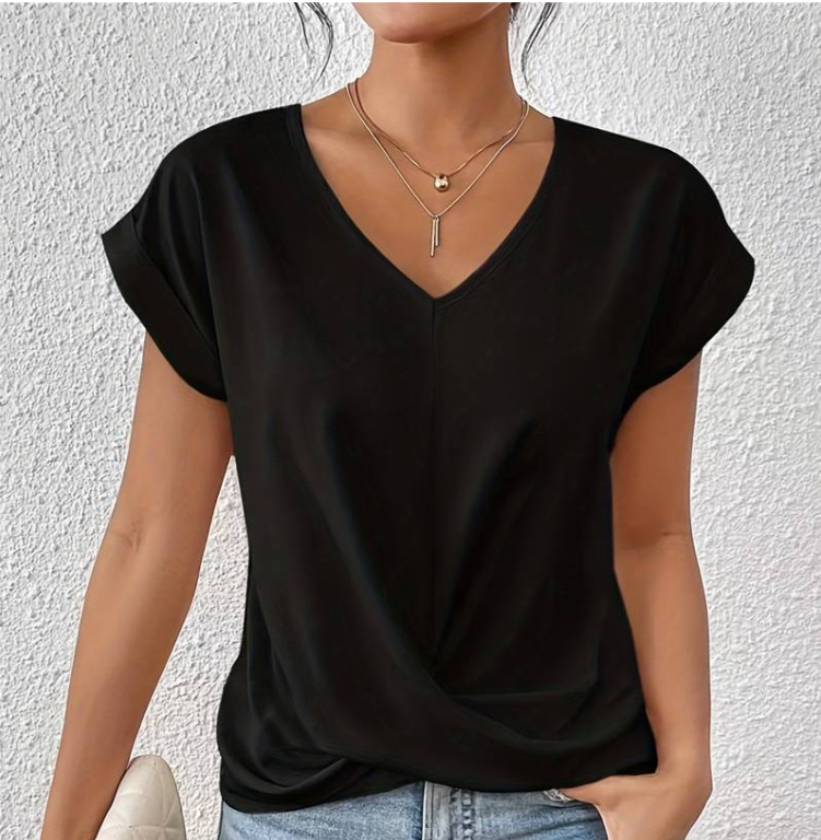 Women’s V-Neck Blouse – Short Sleeve Casual Blouse – Rachel