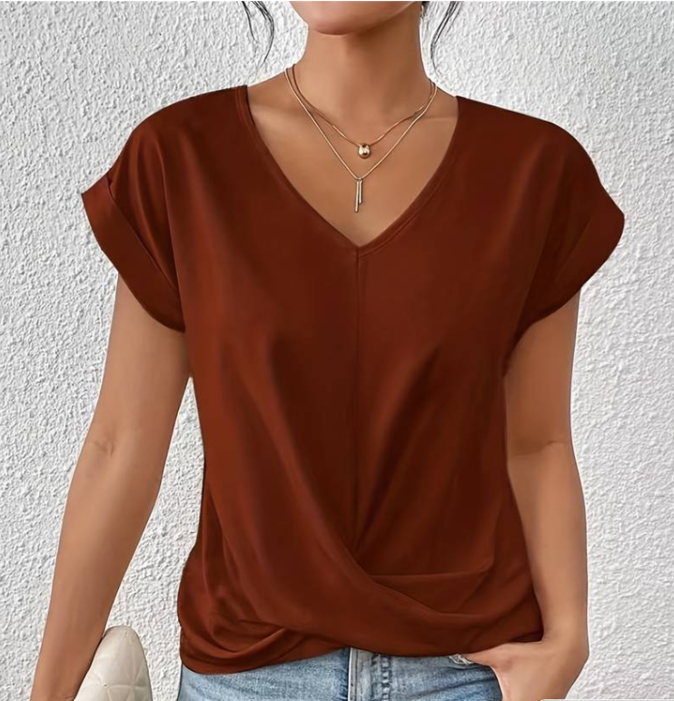 Women’s V-Neck Blouse – Short Sleeve Casual Blouse – Rachel