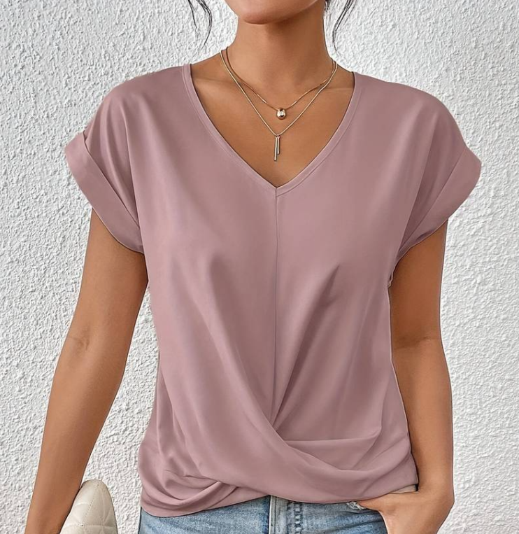 Women’s V-Neck Blouse – Short Sleeve Casual Blouse – Rachel