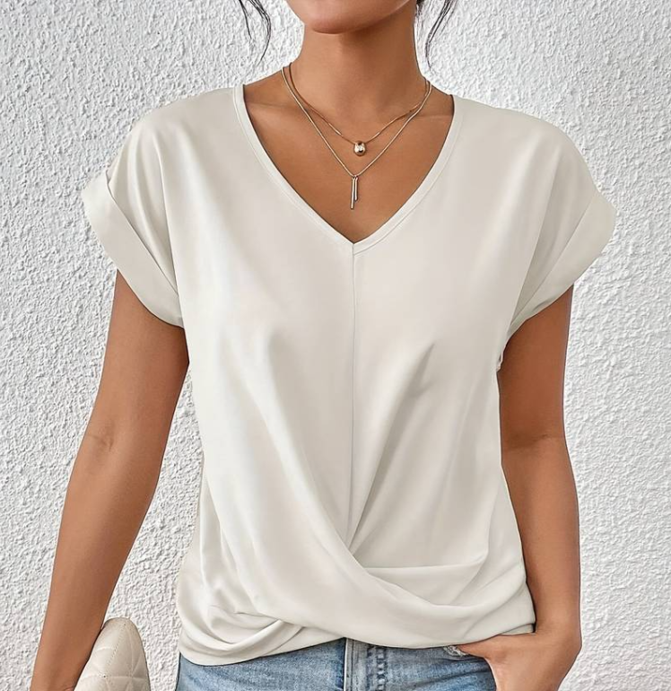 Women’s V-Neck Blouse – Short Sleeve Casual Blouse – Rachel