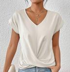 Women’s V-Neck Blouse – Short Sleeve Casual Blouse – Rachel
