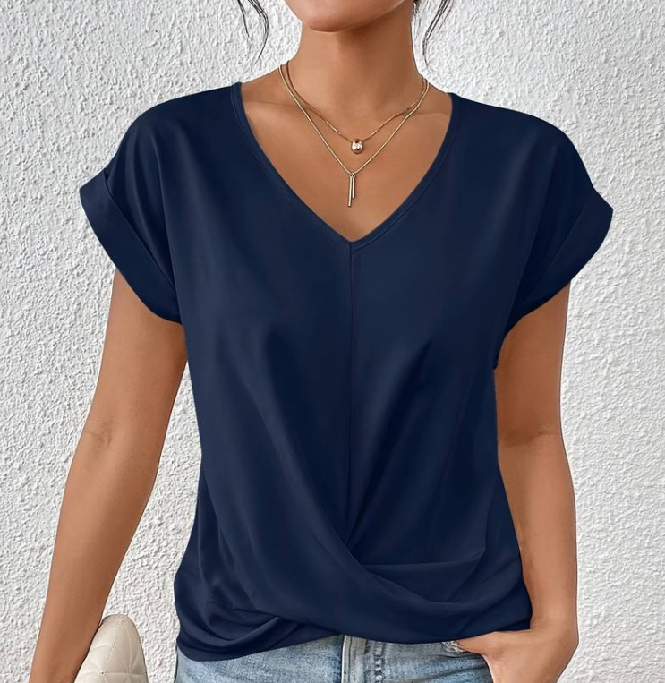 Women’s V-Neck Blouse – Short Sleeve Casual Blouse – Rachel
