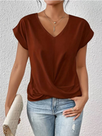 Women’s V-Neck Blouse – Draped Casual Blouse – Elin