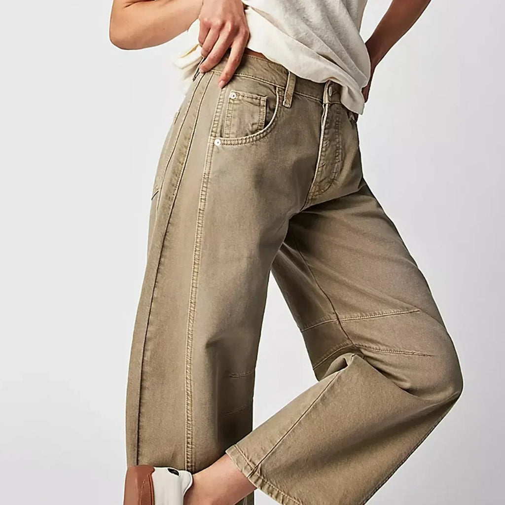 Women’s Mid Rise Baggy Jeans - Wide Leg Relaxed Denim - Hannel