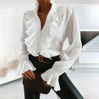 Women’s Ruffle Blouse – Long Sleeve Elegant Statement Blouse – Penelope