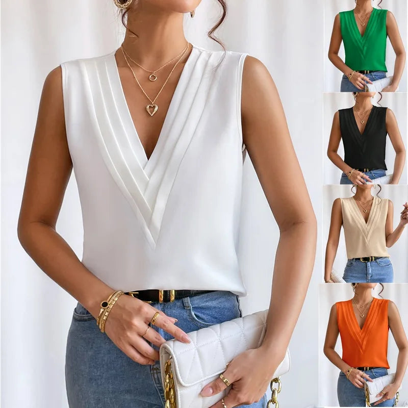 Women’s Sleeveless Blouse – Elegant Summer Casual Blouse – Lily