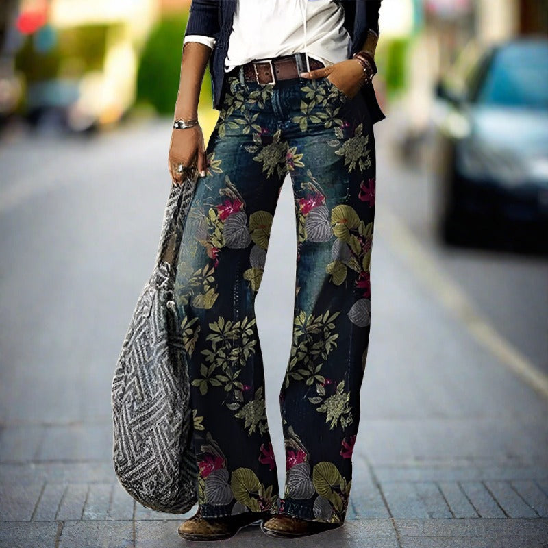 Women’s Printed Baggy Jeans - Vintage Wide Leg Denim - Alistra