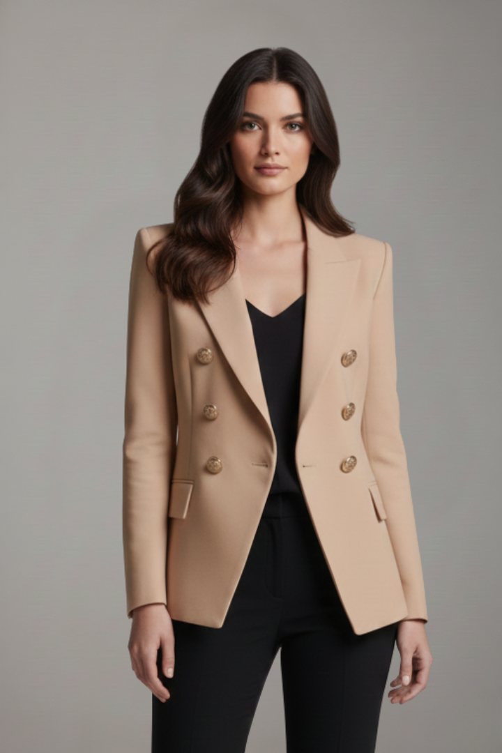 Women’s Gold Button Blazer – Double-Breasted Tailored Style - Julia