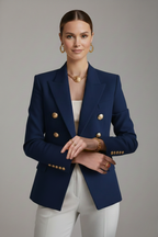 Women’s Gold Button Blazer – Double-Breasted Tailored Style - Julia