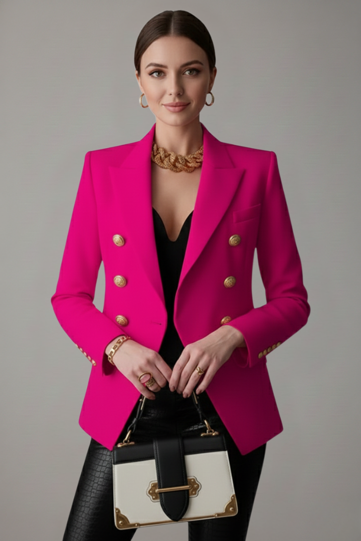 Women’s Gold Button Blazer – Double-Breasted Tailored Style - Julia