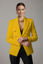 Women’s Gold Button Blazer – Double-Breasted Tailored Style - Julia