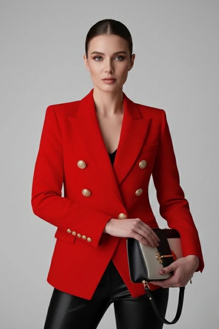 Women’s Gold Button Blazer – Double-Breasted Tailored Style - Julia