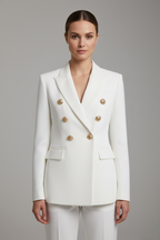Women’s Gold Button Blazer – Double-Breasted Tailored Style - Julia