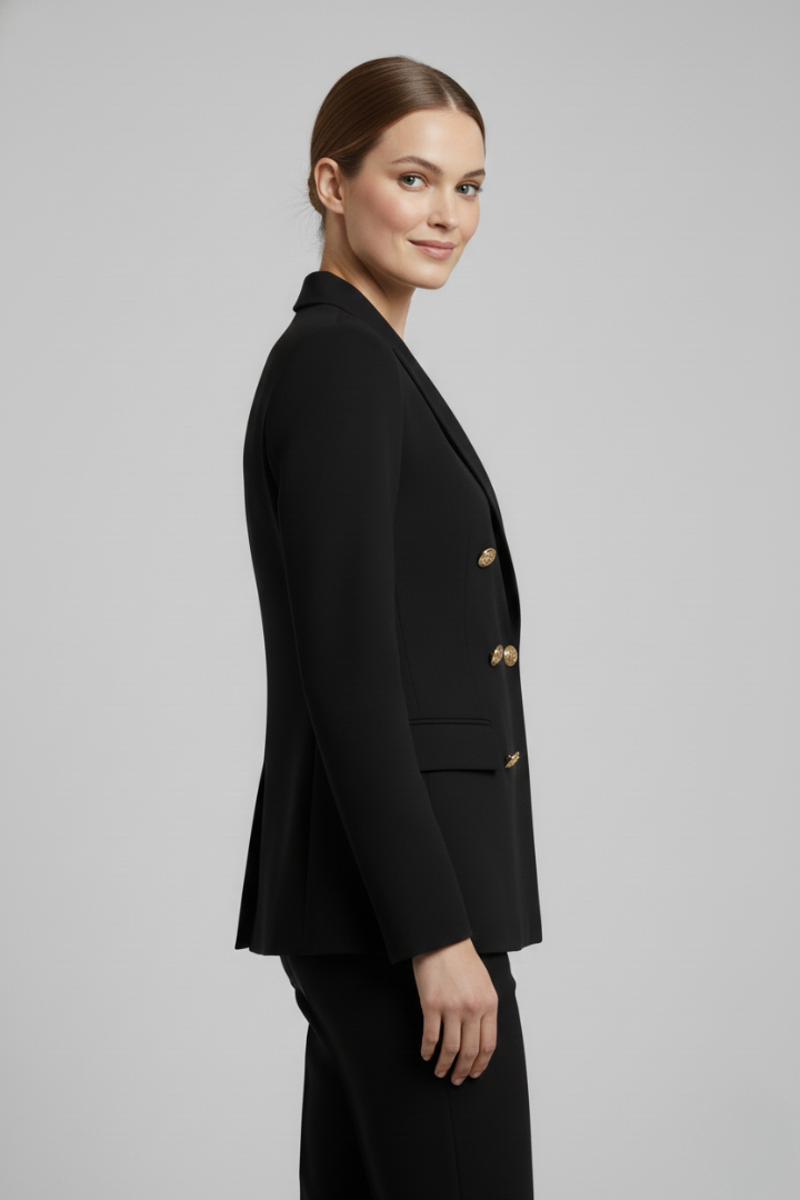Women’s Gold Button Blazer – Double-Breasted Tailored Style - Julia