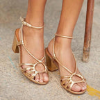 Women’s Braided Sandals – Open Toe Block Heel Sandals – Laurie