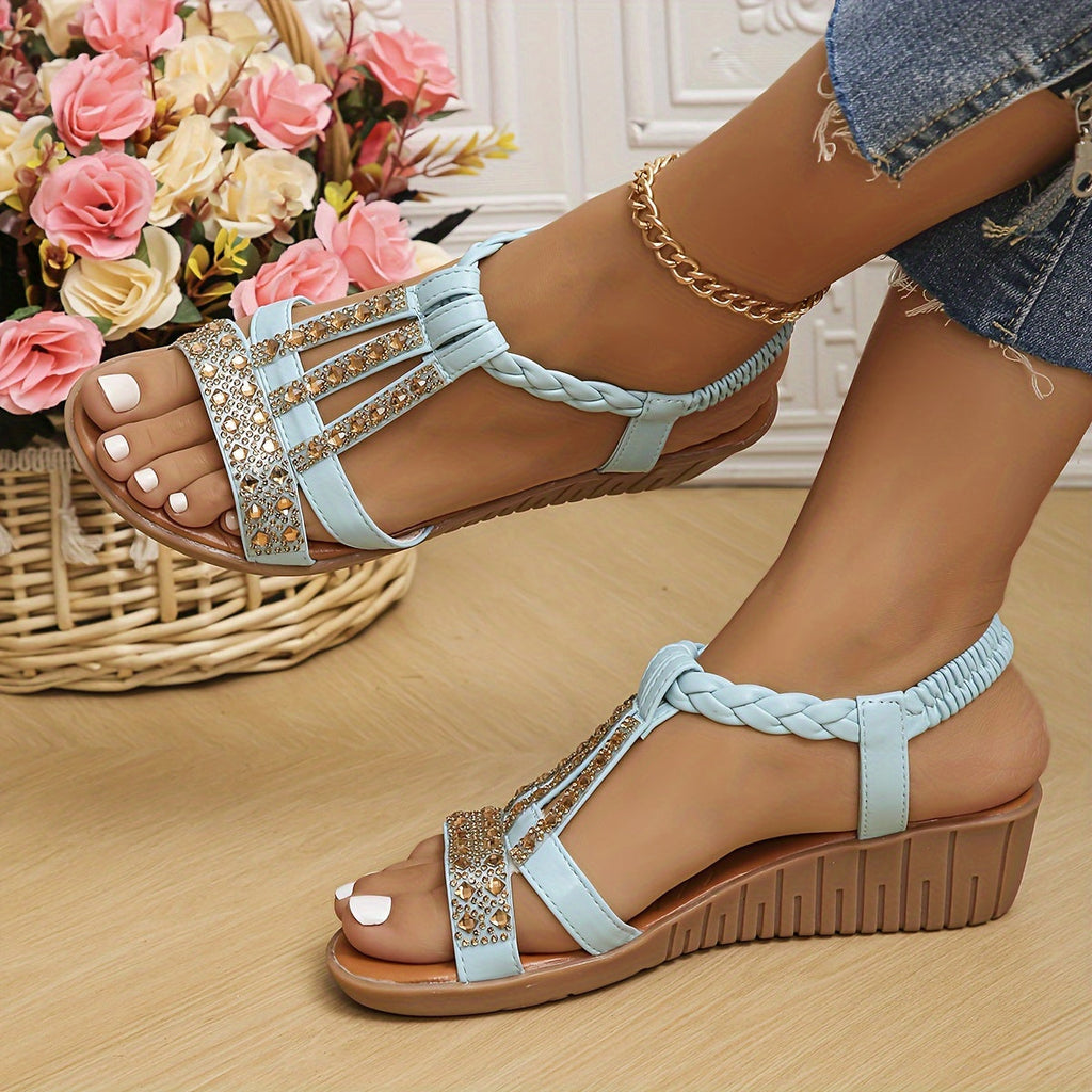 Women’s Crystal Braided Sandals - Elegant Sparkle Style - Elara