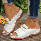 Women’s Gold-Link Slide Sandals - Chic Comfort Fit - Romy