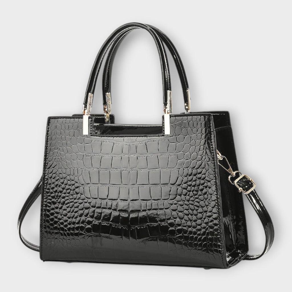 Women’s Crocodile Pattern Handbag - Glossy Structured Design - Olivia