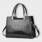 Women’s Crocodile Pattern Handbag - Glossy Structured Design - Olivia