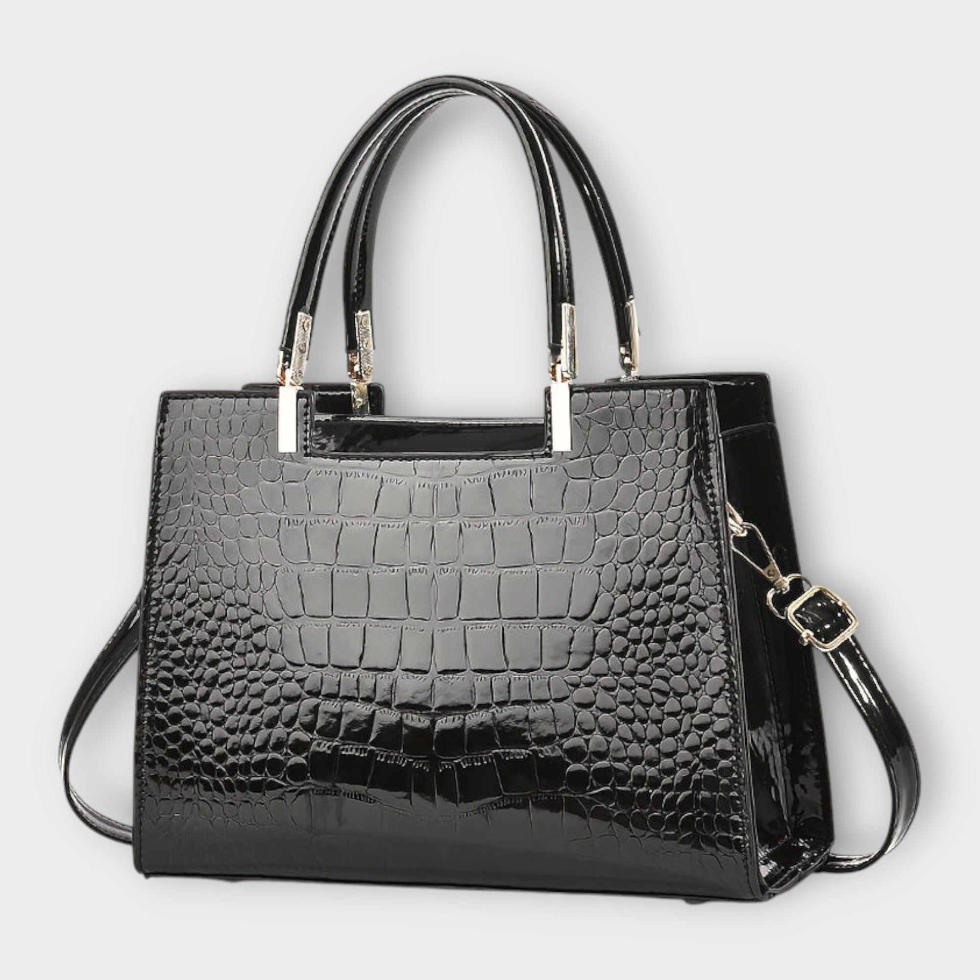 Women’s Crocodile Pattern Handbag - Glossy Structured Design - Olivia