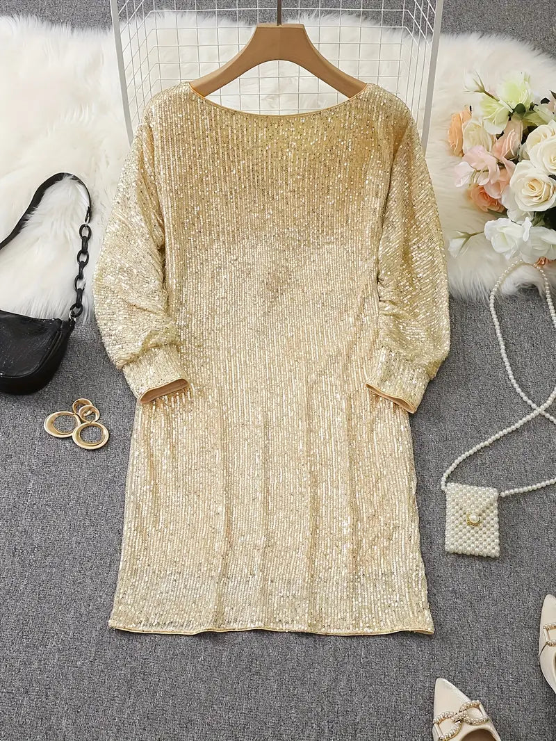 Women’s Sequin Party Dress – Contrast Glam Mini Dress – Chloe