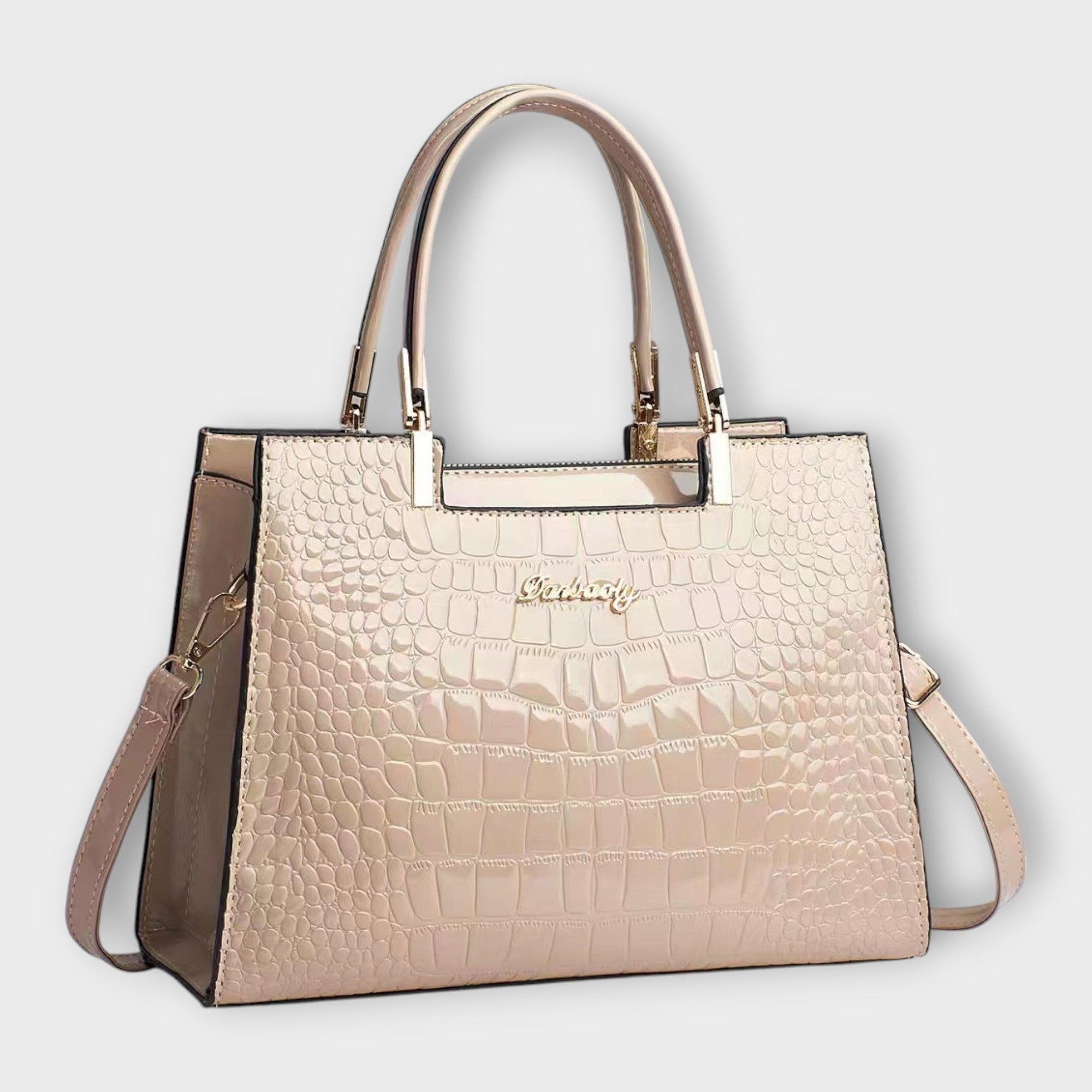 Women’s Crocodile Pattern Handbag - Glossy Structured Design - Olivia