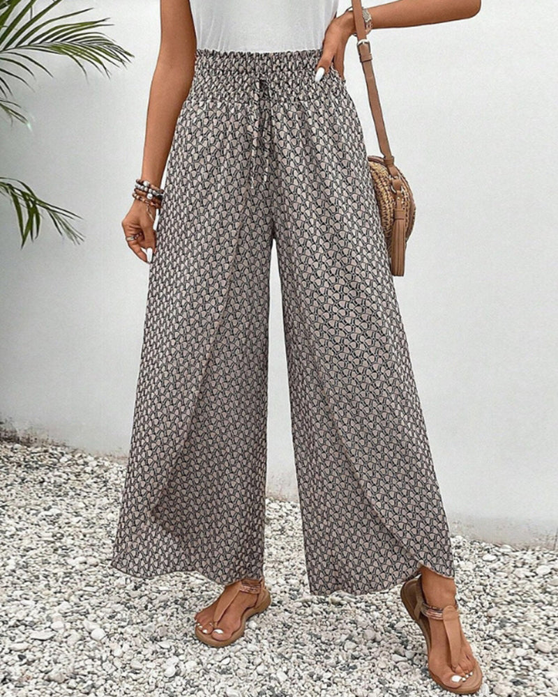 Women’s Geometric Palazzo Pants - High Waist Wide Leg Trousers - Sapphira