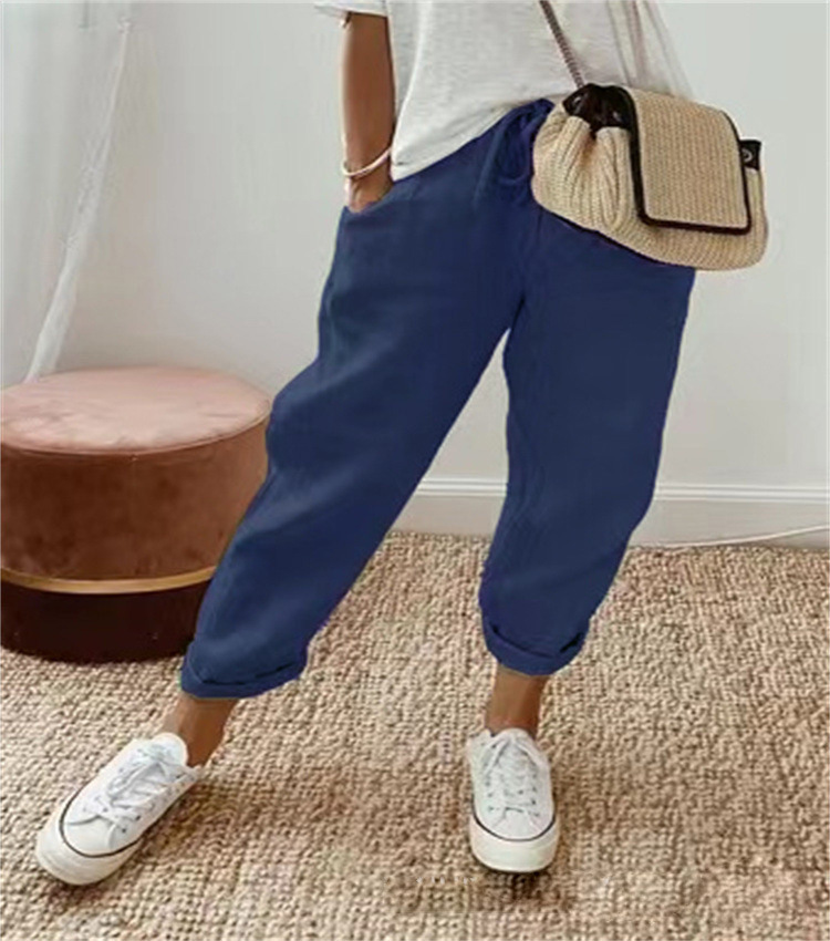 Women’s Drawstring Casual Pants - Cropped Straight Leg Trousers - CozyFlex
