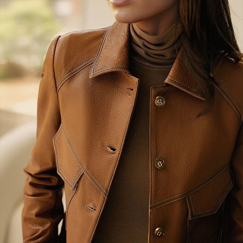 Women’s Faux Leather Jacket - Soft Elegant Biker Jacket - Anita