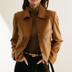 Women’s Faux Leather Jacket - Soft Elegant Biker Jacket - Anita