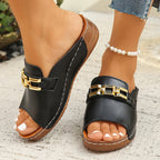 Women’s Gold-Link Slide Sandals - Chic Comfort Fit - Romy