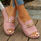 Women’s Gold-Link Slide Sandals - Chic Comfort Fit - Romy