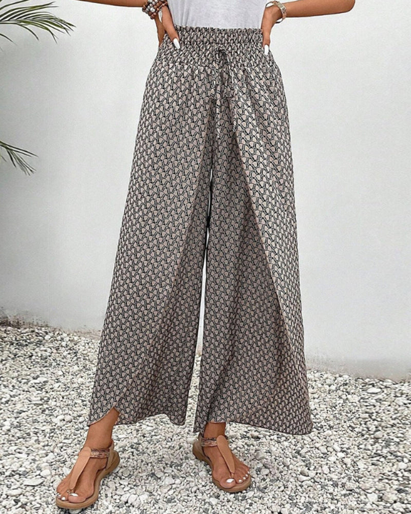 Women’s Geometric Palazzo Pants - High Waist Wide Leg Trousers - Sapphira