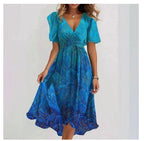 Women’s Midi Dress – Floral V-Neck Chiffon Summer Dress – Emily