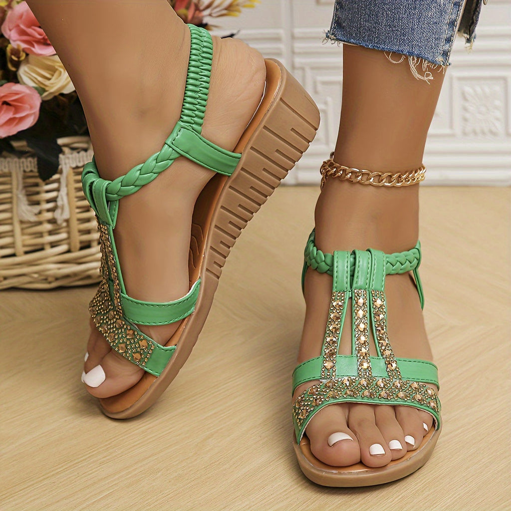 Women’s Crystal Braided Sandals - Elegant Sparkle Style - Elara
