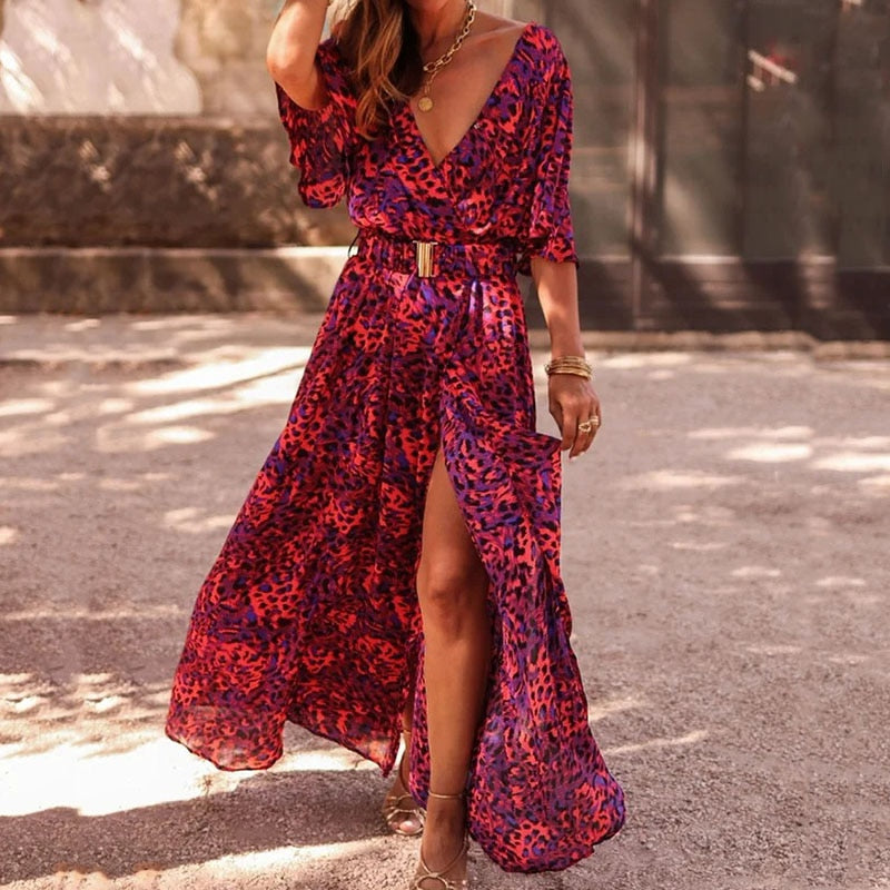 Women’s Wrap Maxi Dress – V-Neck Flowy Summer Dress – Elena