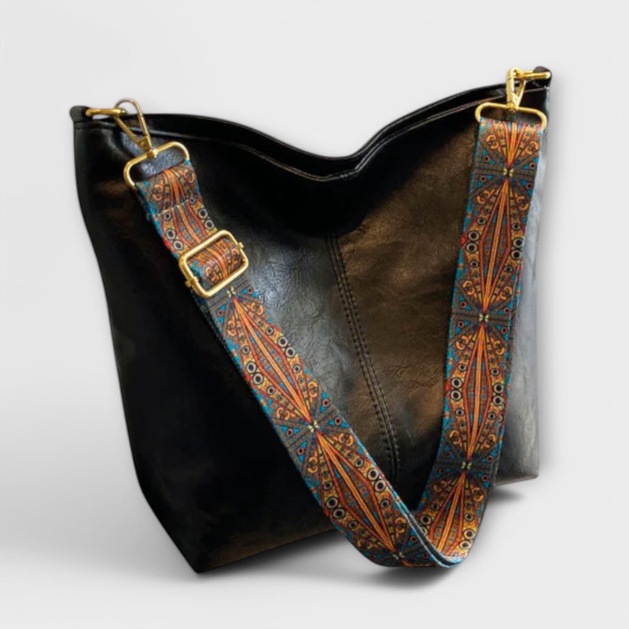 Women’s Vintage Crossbody Bag - Embroidered Strap Spacious Design - LA
