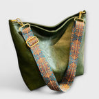 Women’s Vintage Crossbody Bag - Embroidered Strap Spacious Design - LA