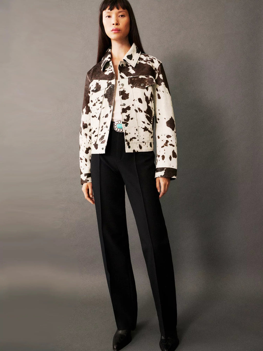 Women’s Printed Jacket - Cow Print Statement Jacket - Eva
