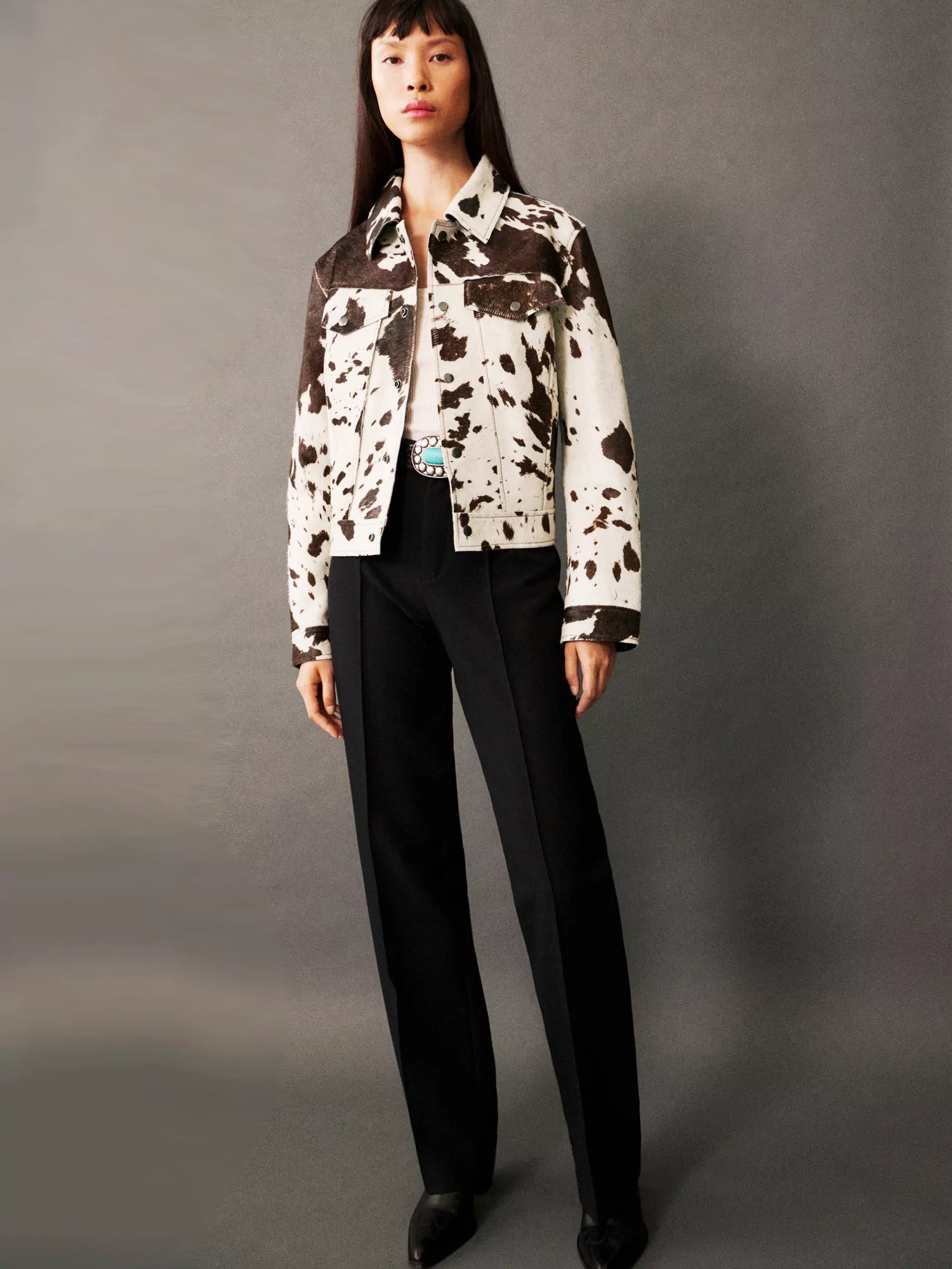 Women’s Printed Jacket - Cow Print Statement Jacket - Eva