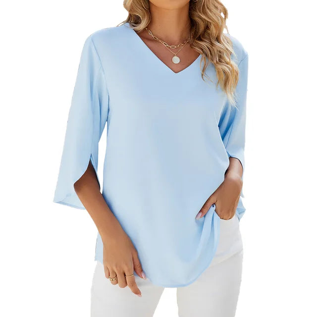 Women’s V-Neck Blouse – Statement Casual Blouse – Sophie