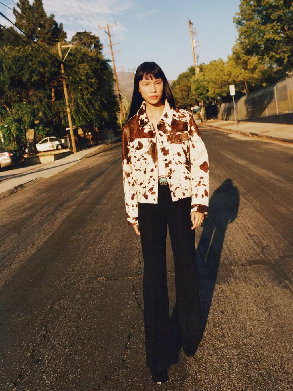 Women’s Printed Jacket - Cow Print Statement Jacket - Eva