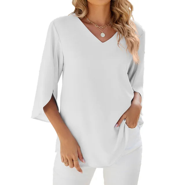 Women’s V-Neck Blouse – Statement Casual Blouse – Sophie