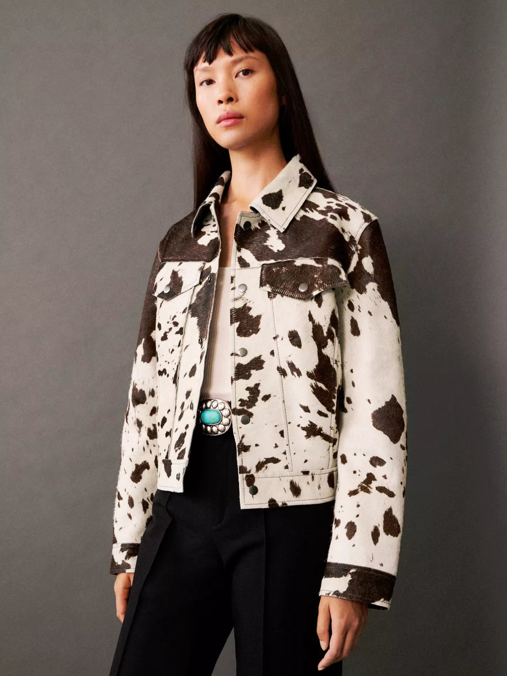 Women’s Printed Jacket - Cow Print Statement Jacket - Eva