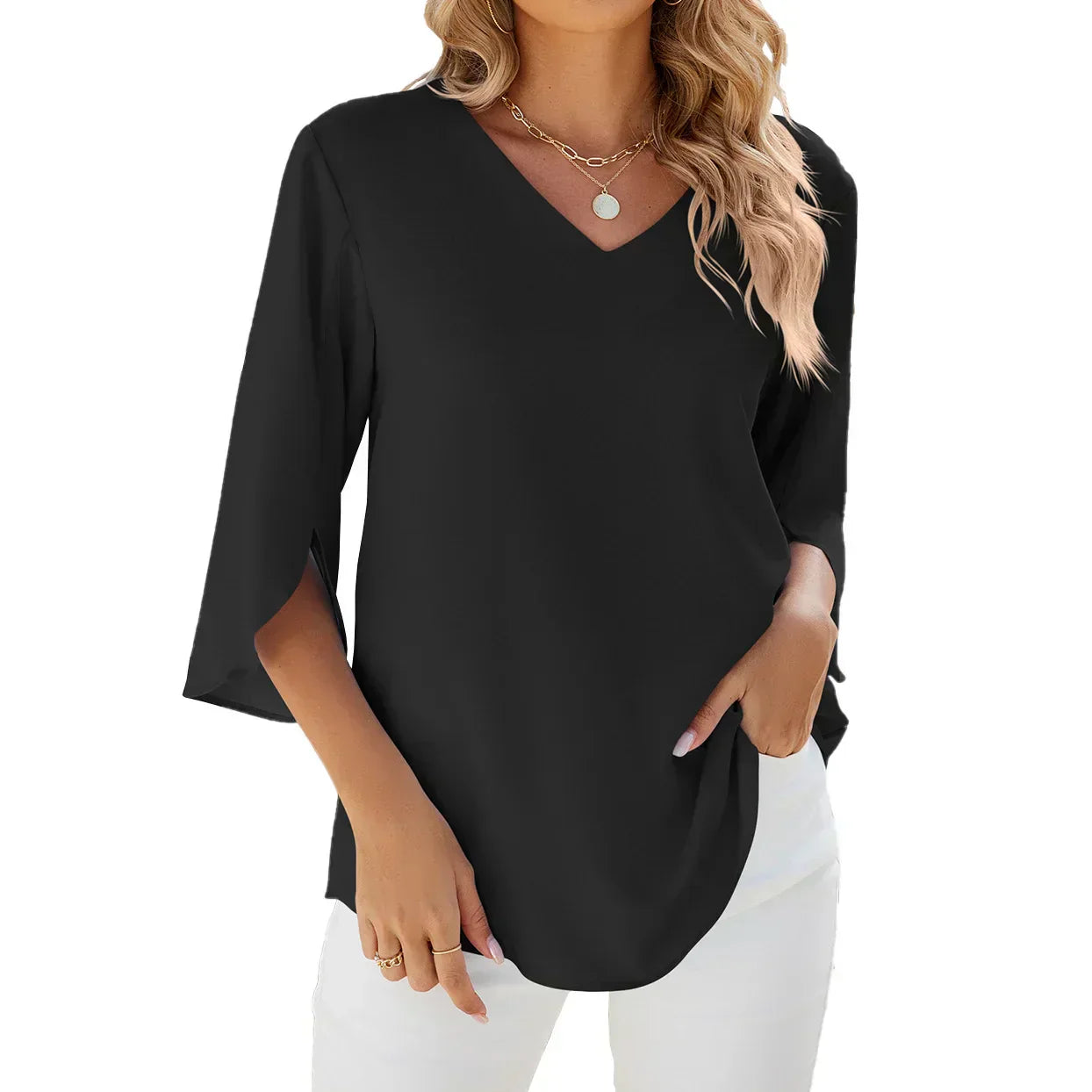 Women’s V-Neck Blouse – Statement Casual Blouse – Sophie