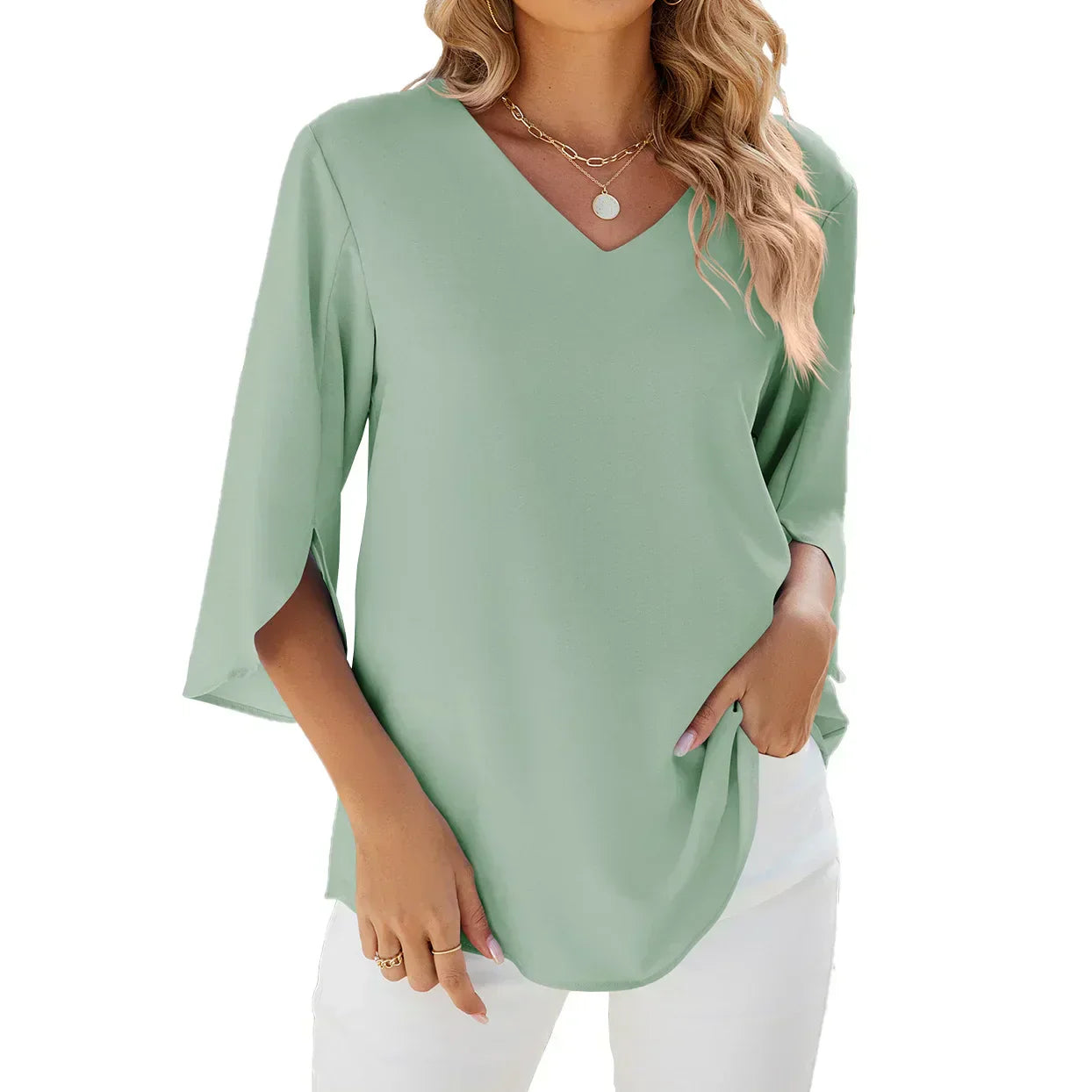 Women’s V-Neck Blouse – Statement Casual Blouse – Sophie