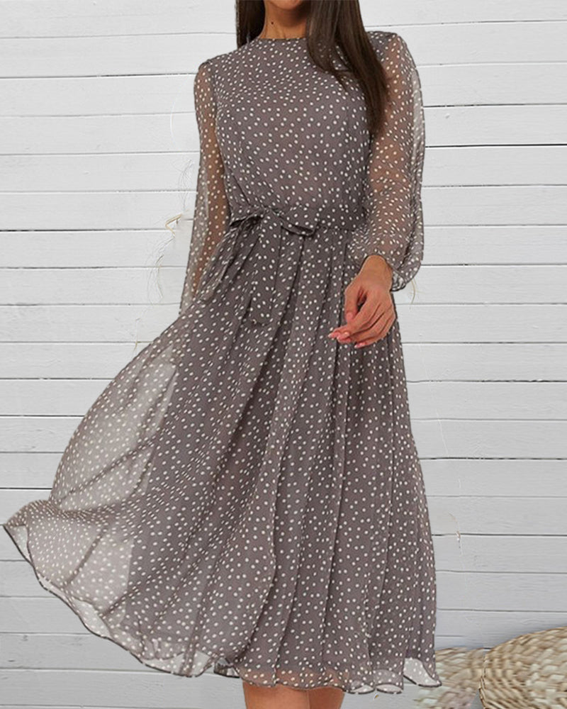 Women’s Polka Dot Dress – Loose Fit Casual Midi Dress – Isabelle
