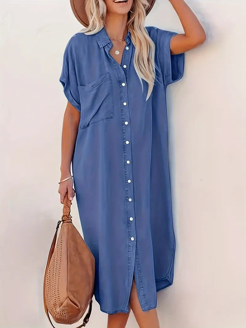 Women’s Shirt Dress – Button Down Slit Casual Midi Dress – Jasmijn
