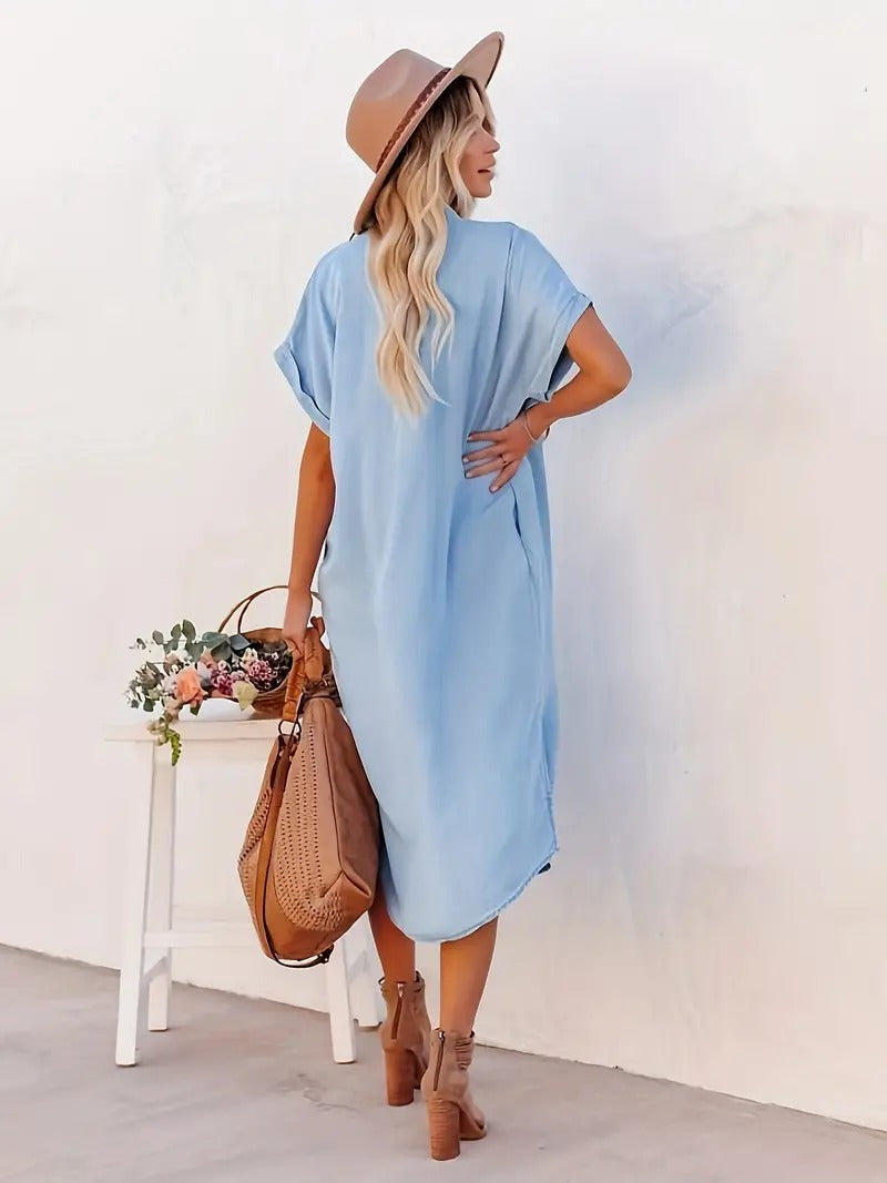 Women’s Shirt Dress – Button Down Slit Casual Midi Dress – Jasmijn